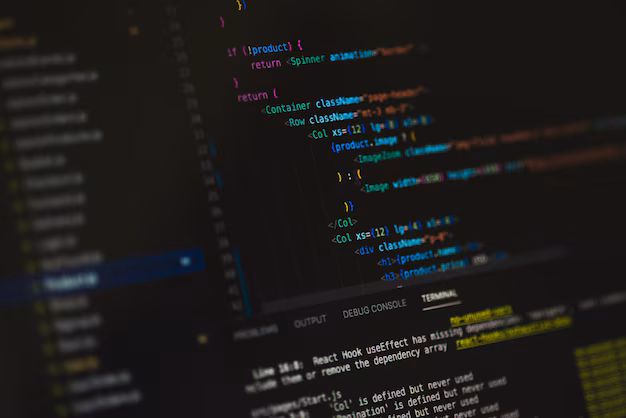 React code on computer screen - Programming language on black screen background javascript react ...