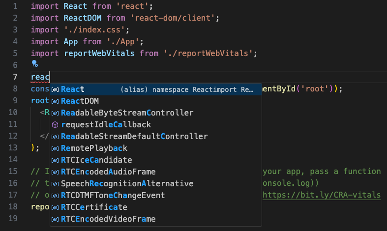 React JS programming code - Using React in Visual Studio Code