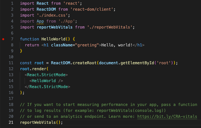React JS programming code - Using React in Visual Studio Code