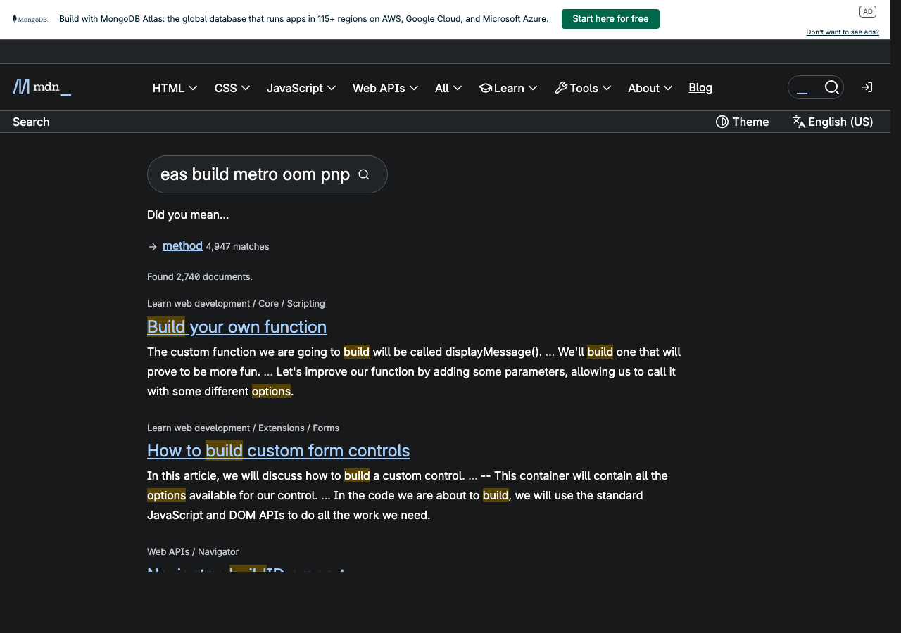 Official documentation for eas build metro oom pnpm node_options