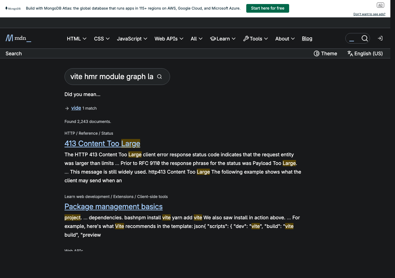 Official documentation for vite hmr module graph large project