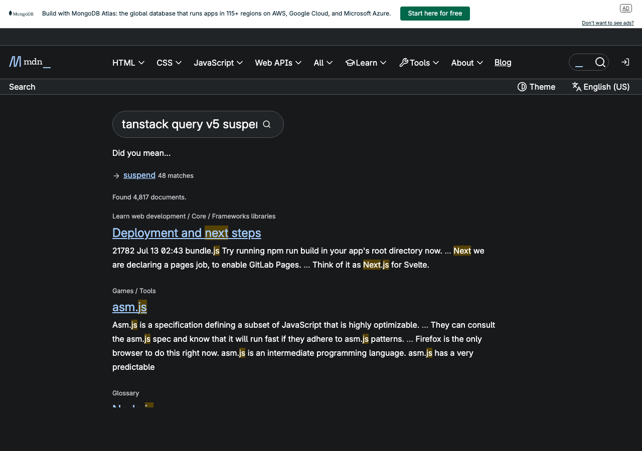 Official documentation for tanstack query v5 suspense next js