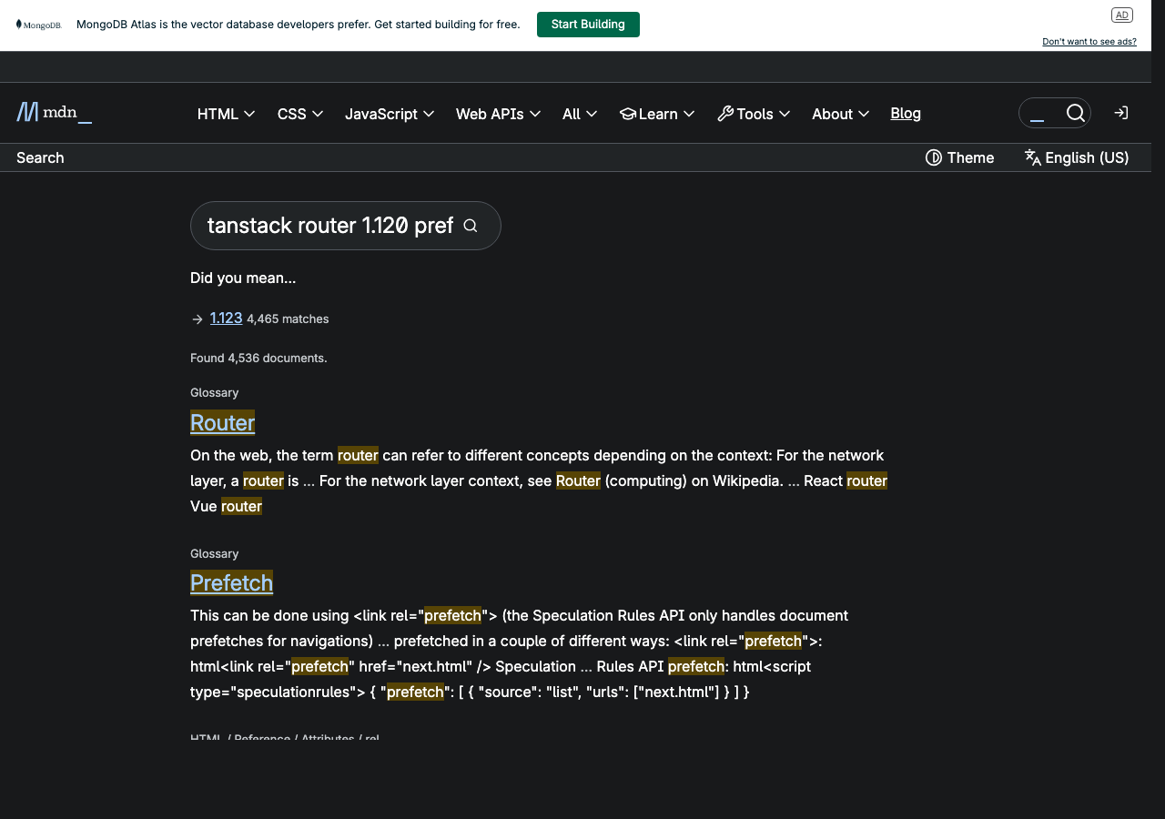 Official documentation for tanstack router 1.120 prefetch